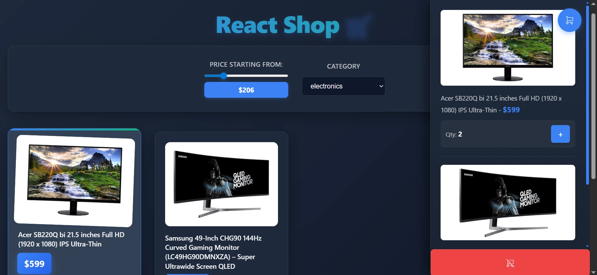 Captura de pantalla del proyecto Shopping Cart - Gestión de Estado Avanzada con React